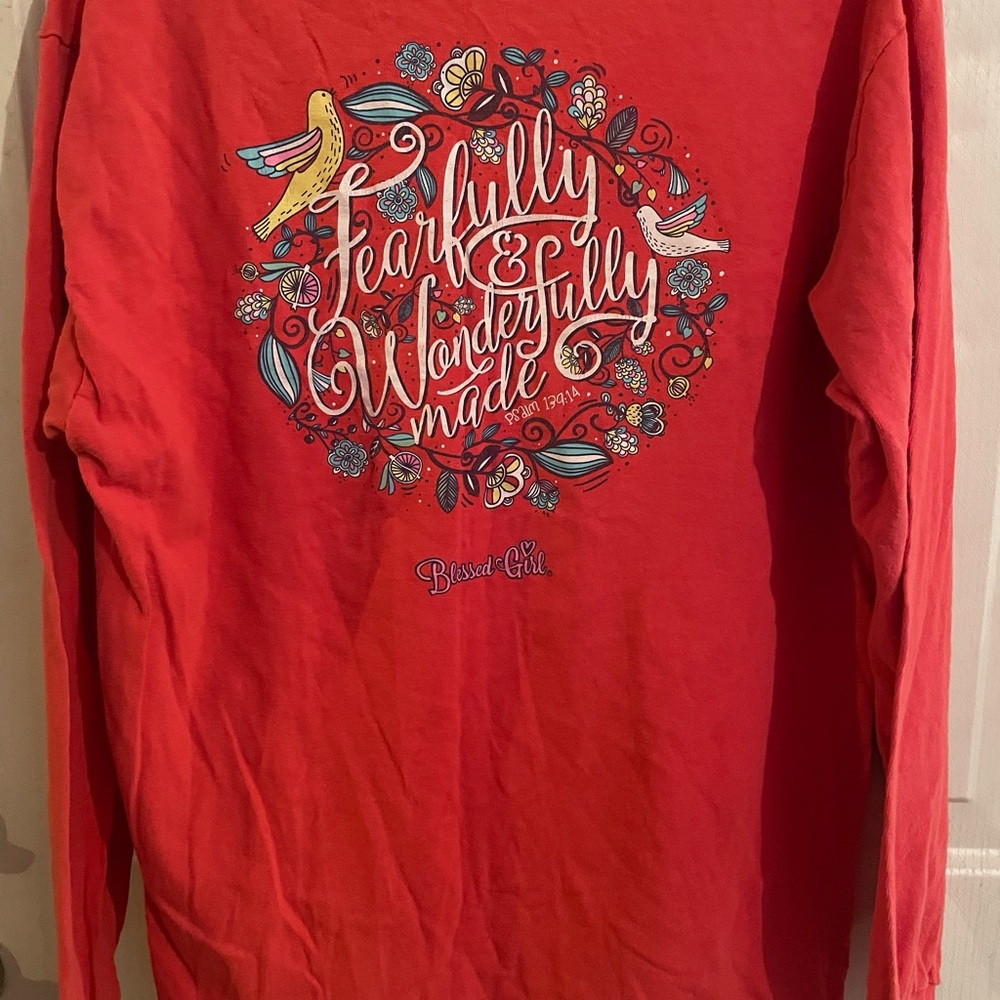 Blessed Girl Coral Long Sleeve Tee with Graphic Design
